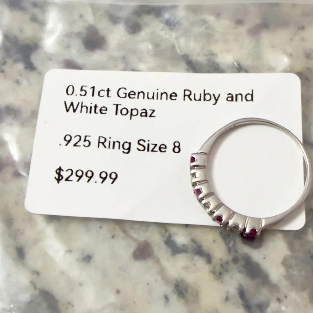0.51 ct. Genuine Ruby & White Topaz 925  Size 8